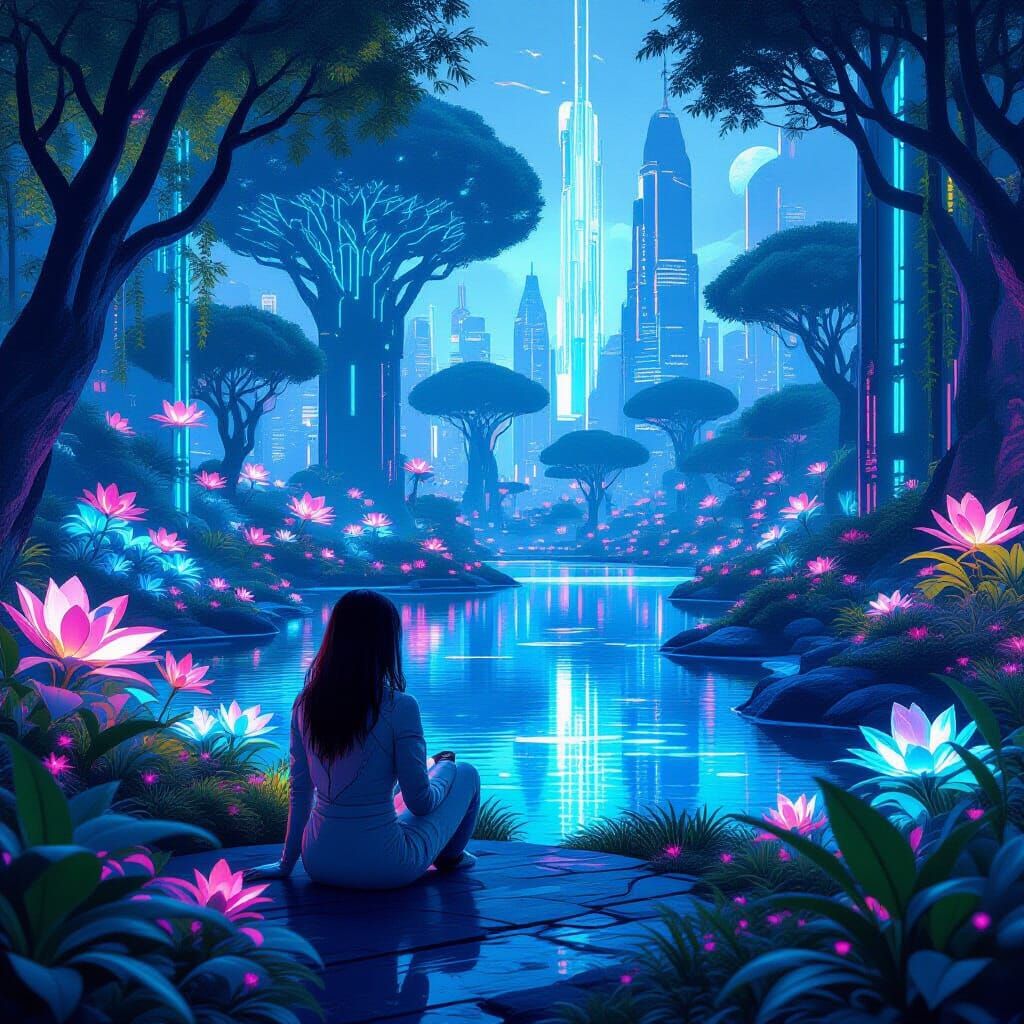 Futuristic Sci-Fi Garden with Neon Plants