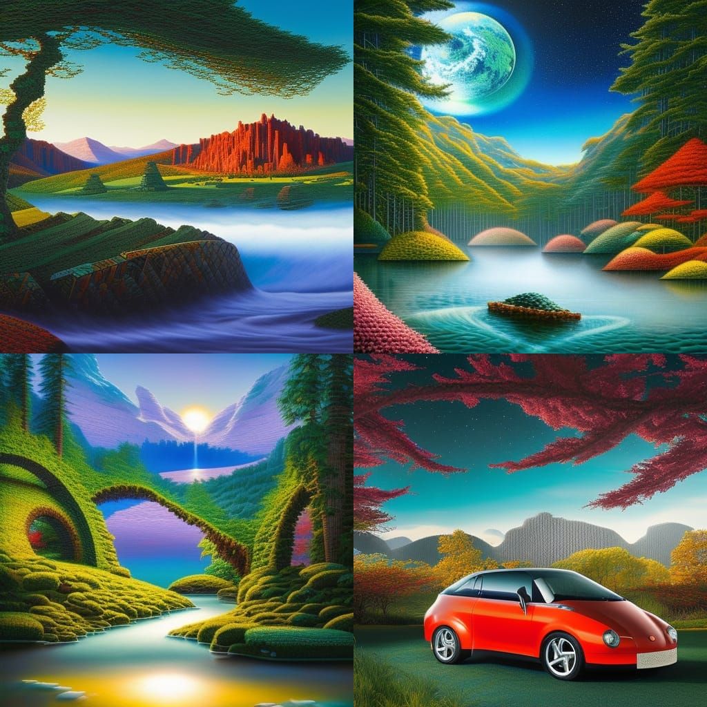 Cyberpunk Fantasy Cars in Vibrant Mosaic