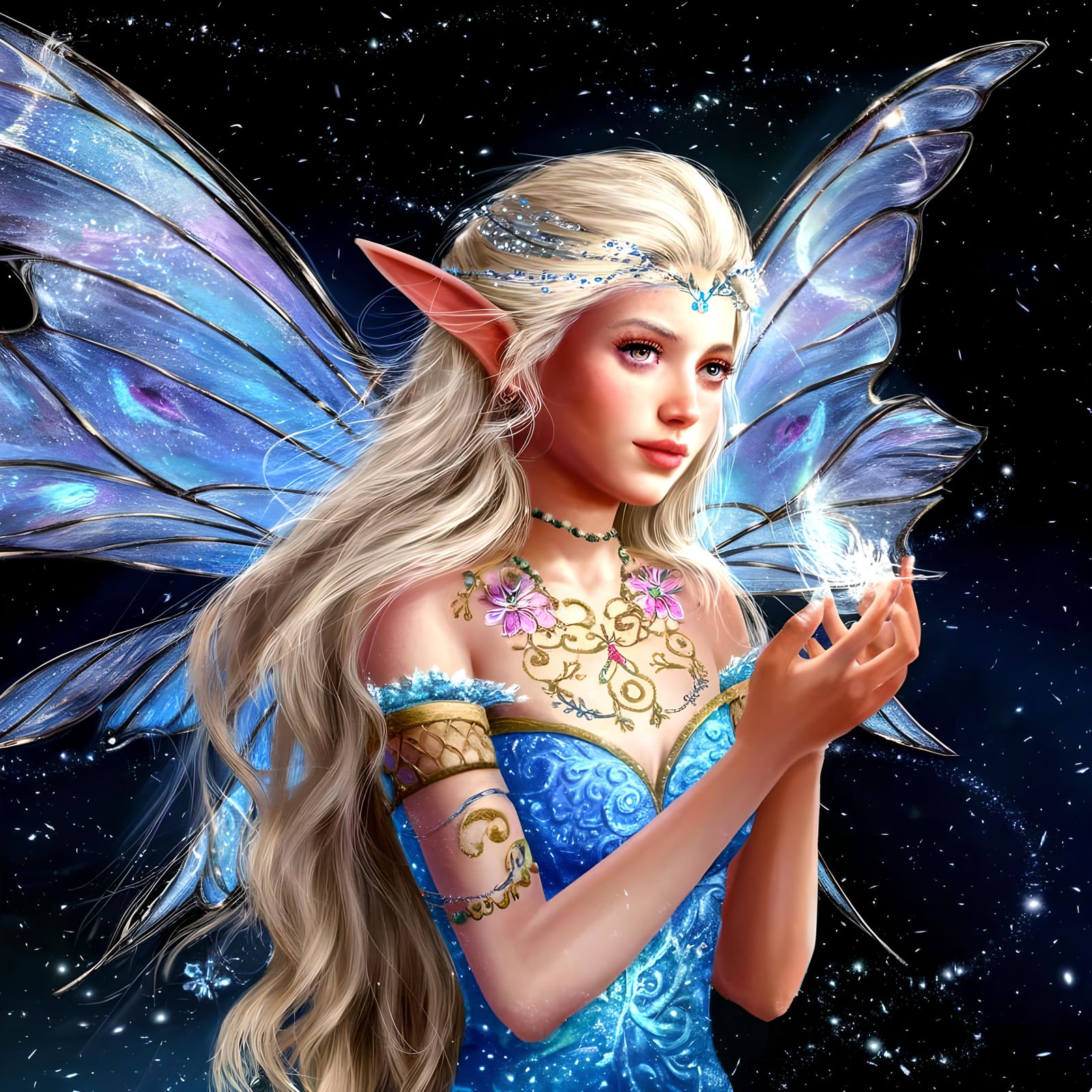 Beautiful snow fairy, detailed fantasy background, by pino d...