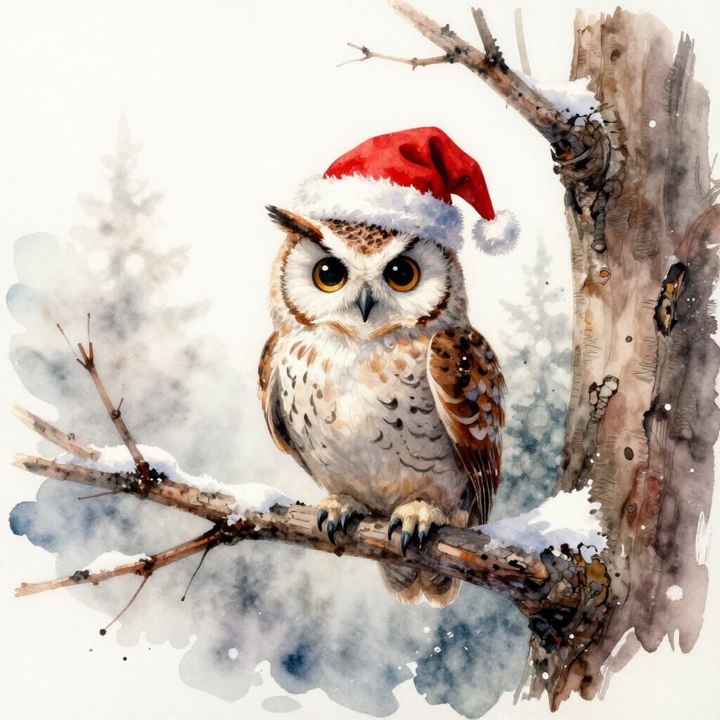Christmas Owl in Watercolour Style