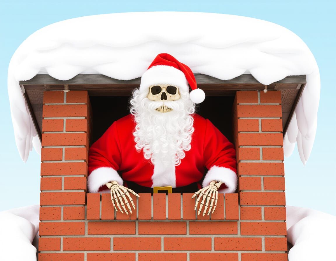 Skeleton Santa Stuck in Chimney