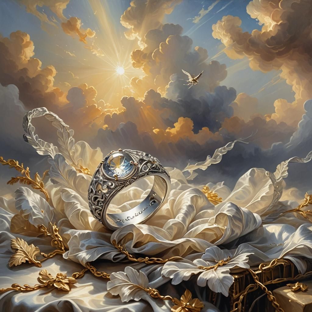 Ethereal Silver Ring in Baroque Style Oil Painting