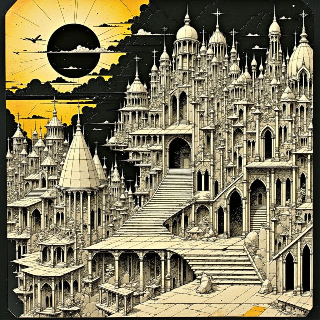 Surreal Impossible Geometry in Escher Style