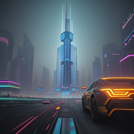 Neon Arabian Metropolis in Afrofuturist Splendor
