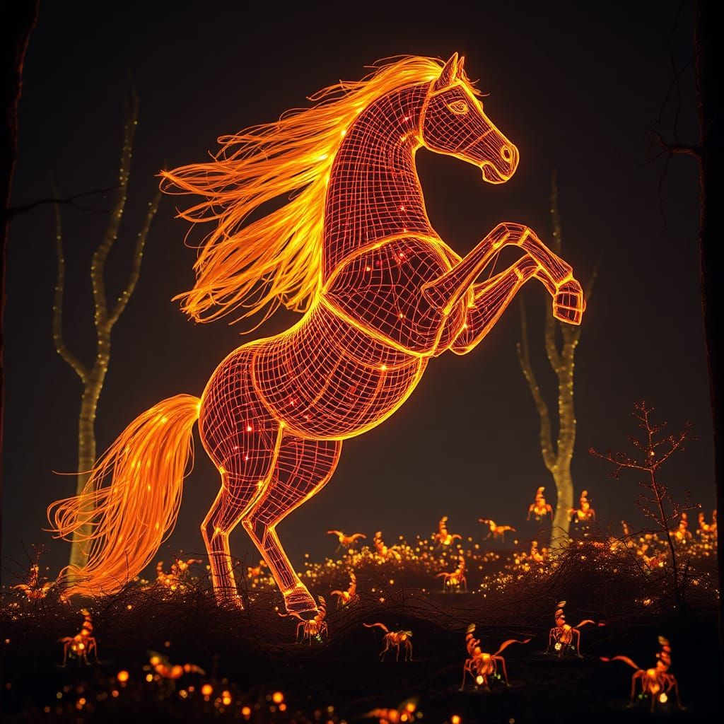 Fiber Optic Horse in Bioluminescent Forest