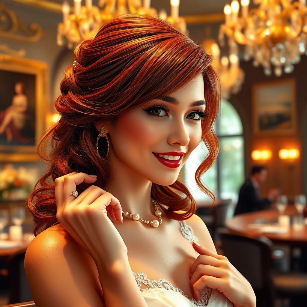 Vibrant Bride in Elegant White Satin Dress, Hoop Earrings, a...