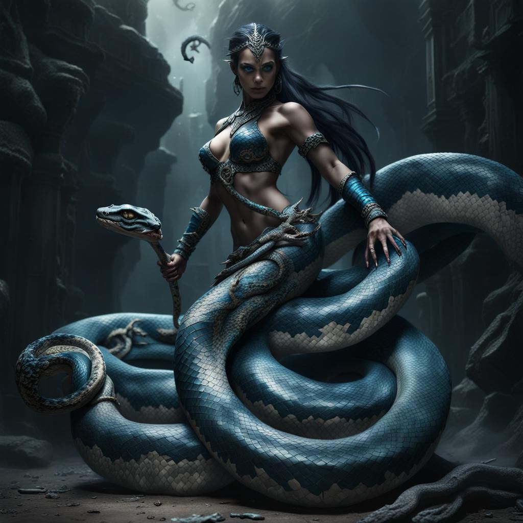 Mythical Serpent Goddess in Dark Fantasy Style