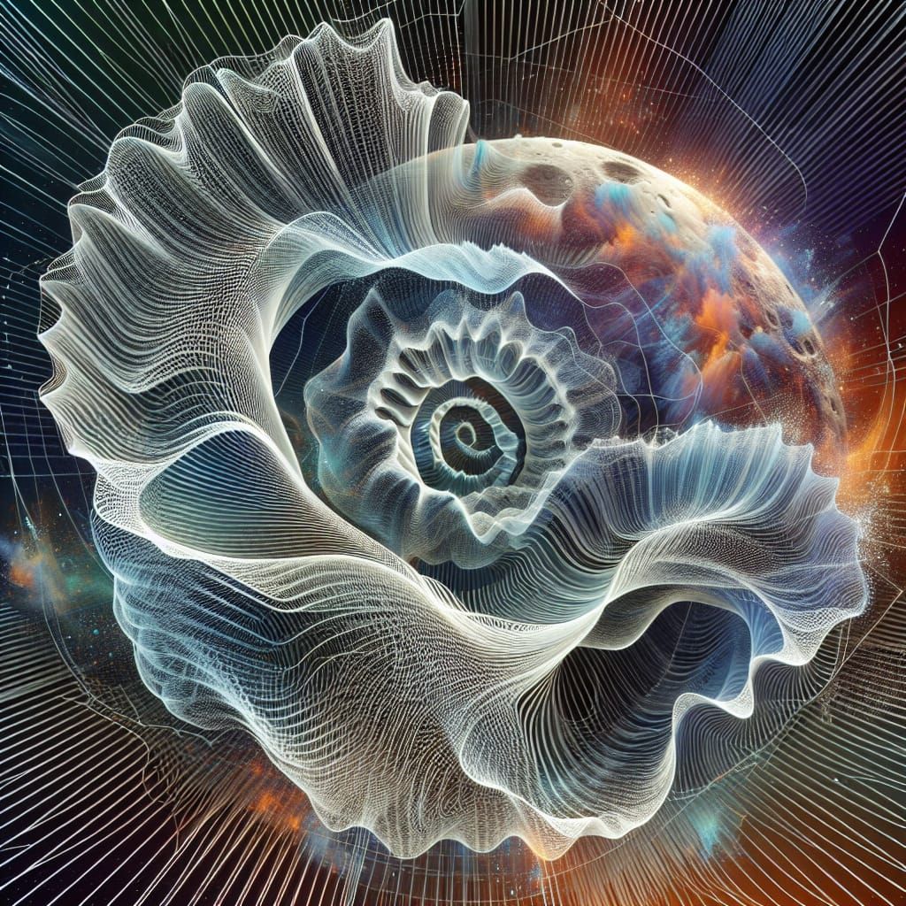 Intricate Wireframe Waveforms in Rainbow Colors