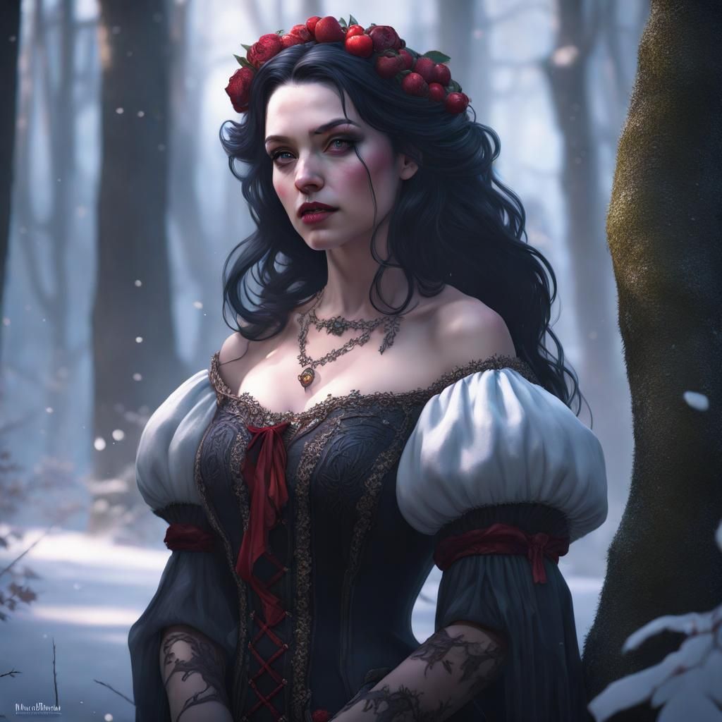 Gothic Snow White Portrait in Hyperdetailed Style