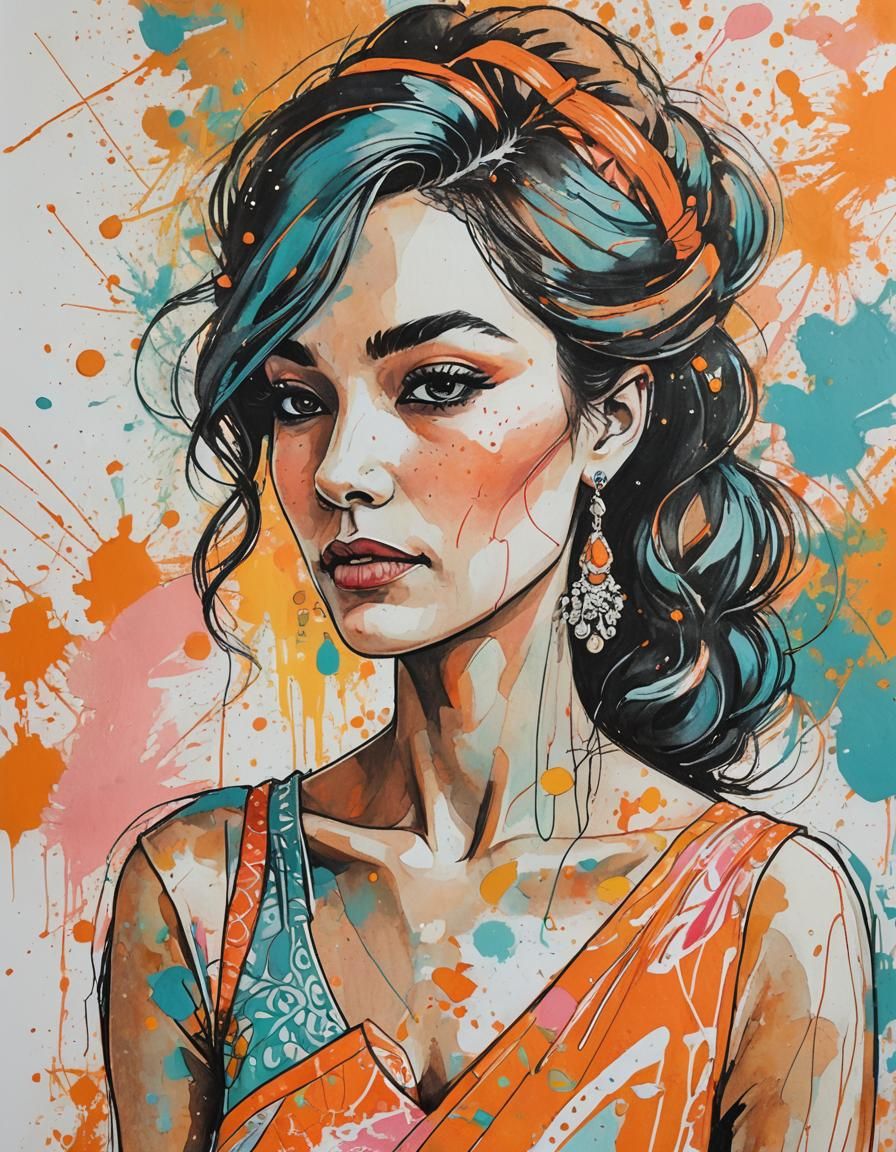 Mixed Media Woman Portrait with Bold Textures