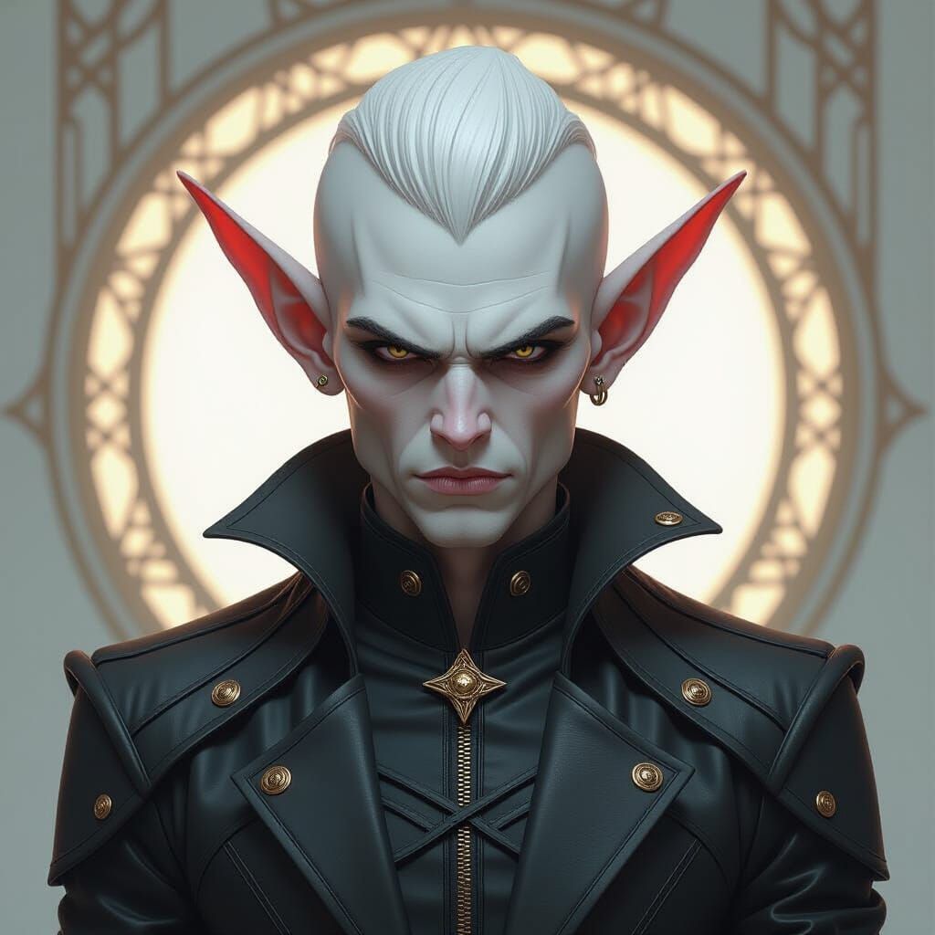 Angry Pale Goblin in Dark Leather Portrait