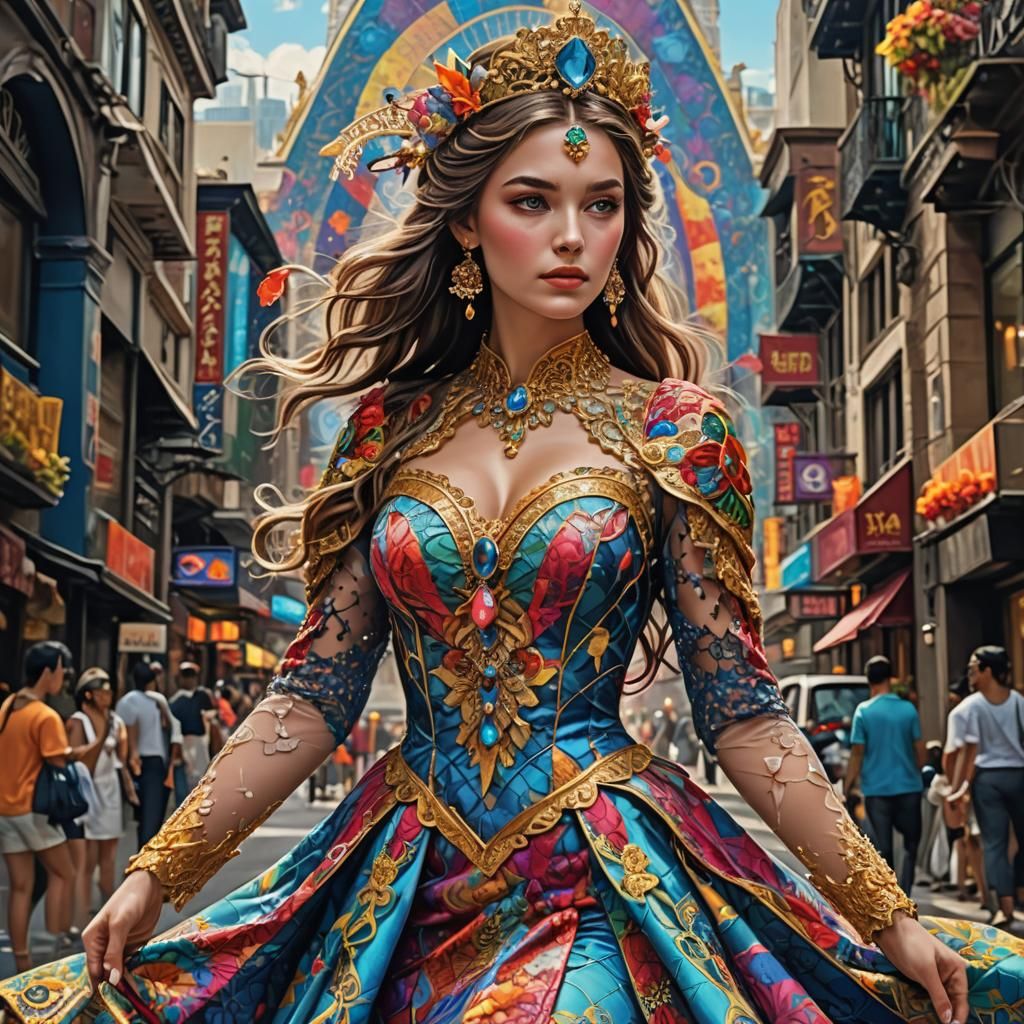 Princess in Vibrant Lace Dress: 8K Masterpiece