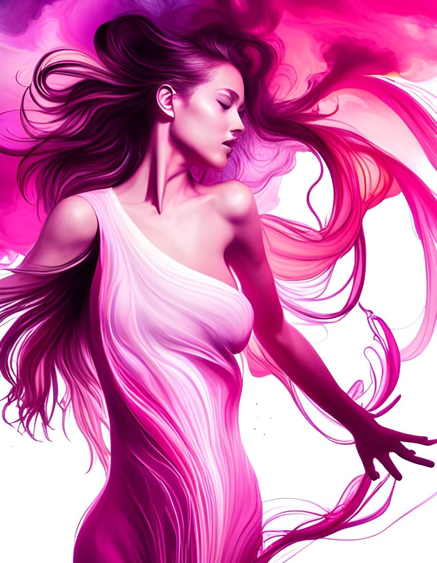 Dancing Woman Silhouette in Pink Ink, Seveso Style