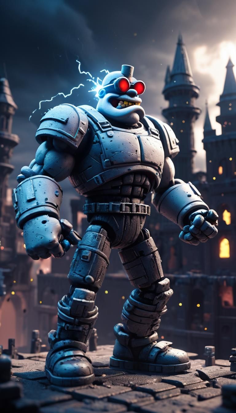 Tiny Builds a Castle in Cyber Noir Action Shot