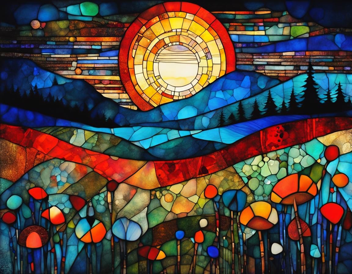 Stained Glass Art Brut Style Illustration