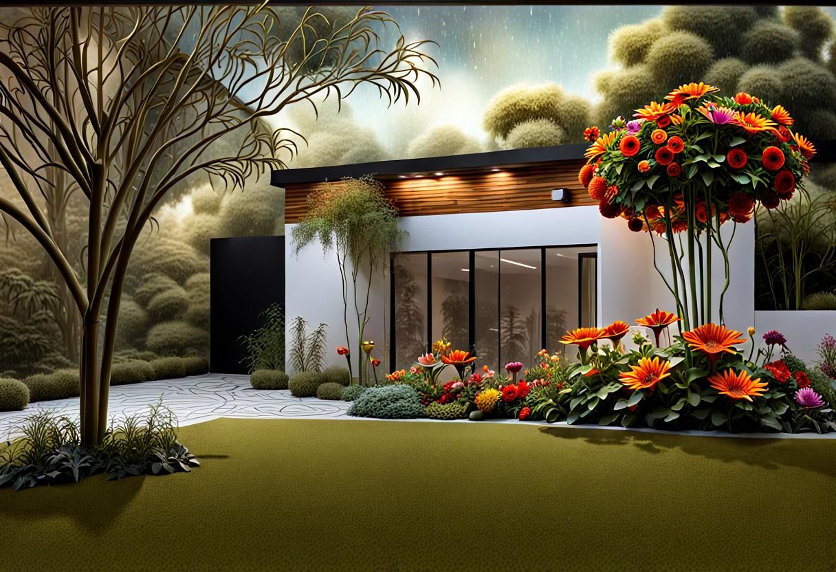 Botanical Garden with Gazania in Volumetric Lighting