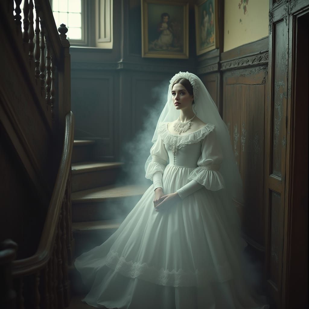 Victorian Ghost Emerging From Portrait on Grand Staircase