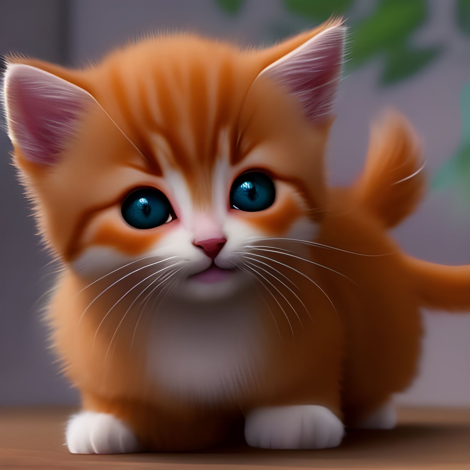 Adorable Kitten Surrounded by Hearts and Flowers