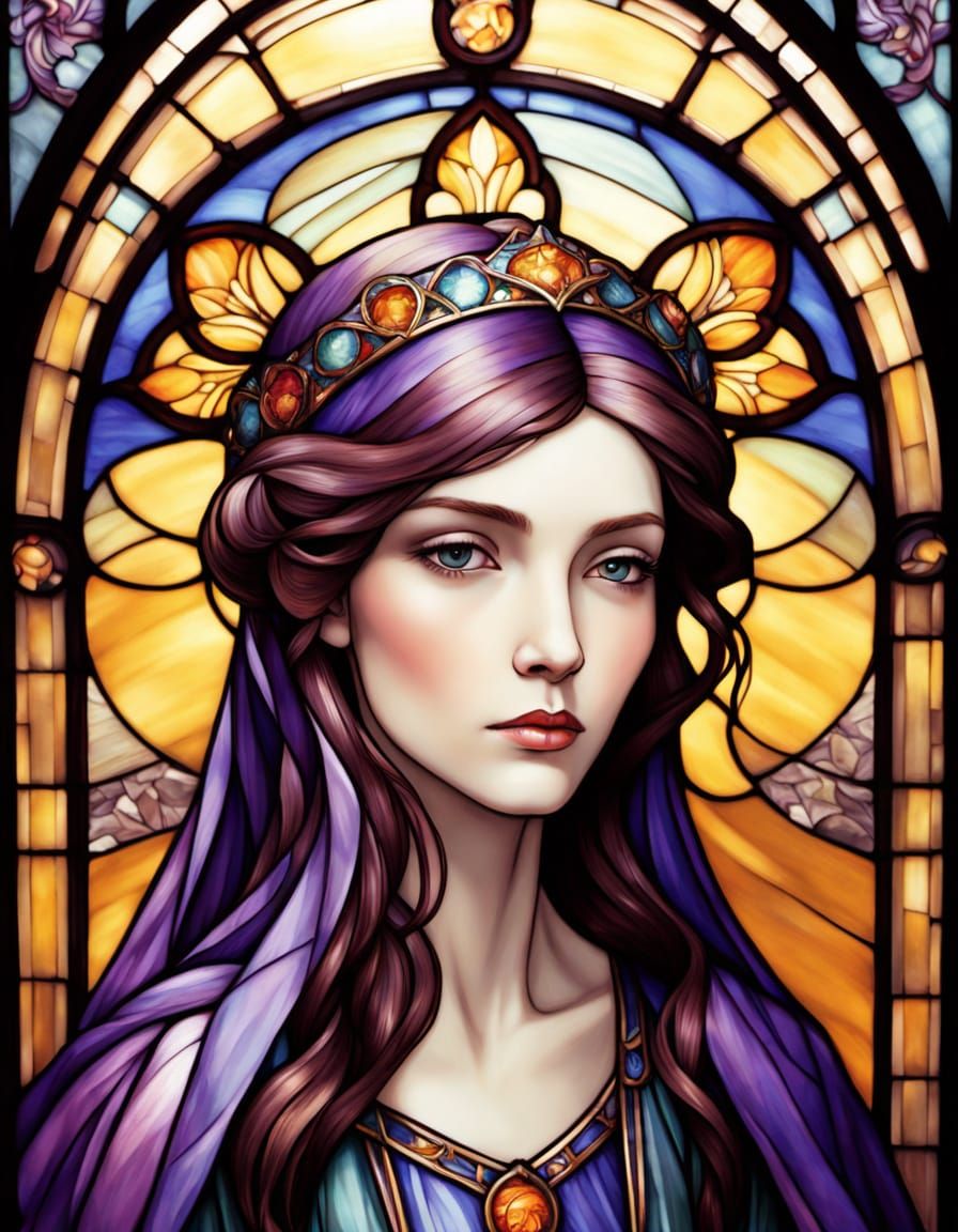 Medieval Lady Portia in Stained Glass Glory