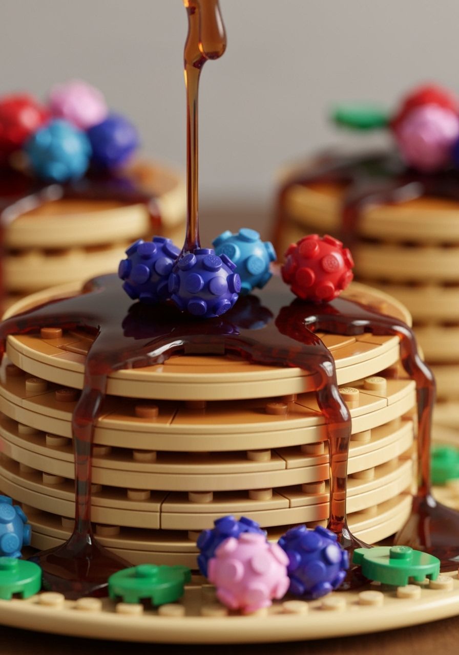 Hyperrealistic Lego Pancakes with Syrup and Berries