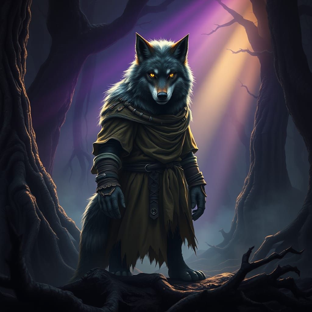 Wolf in Dark Forest, Dark Fantasy Concept Art