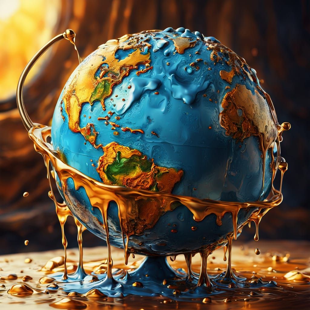 Surreal Melting Globe in Dreamlike Oil Painting