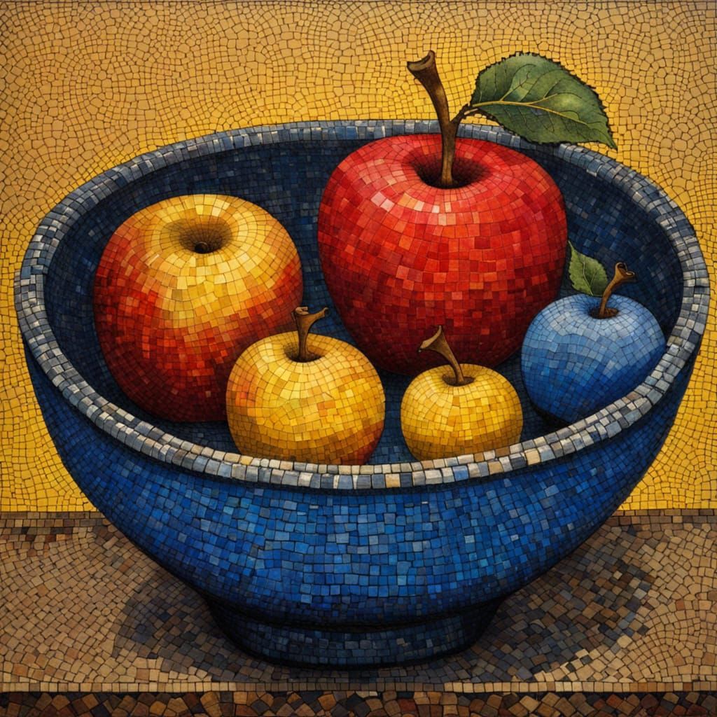 Apple Still Life in Mosaic Pointillist Style