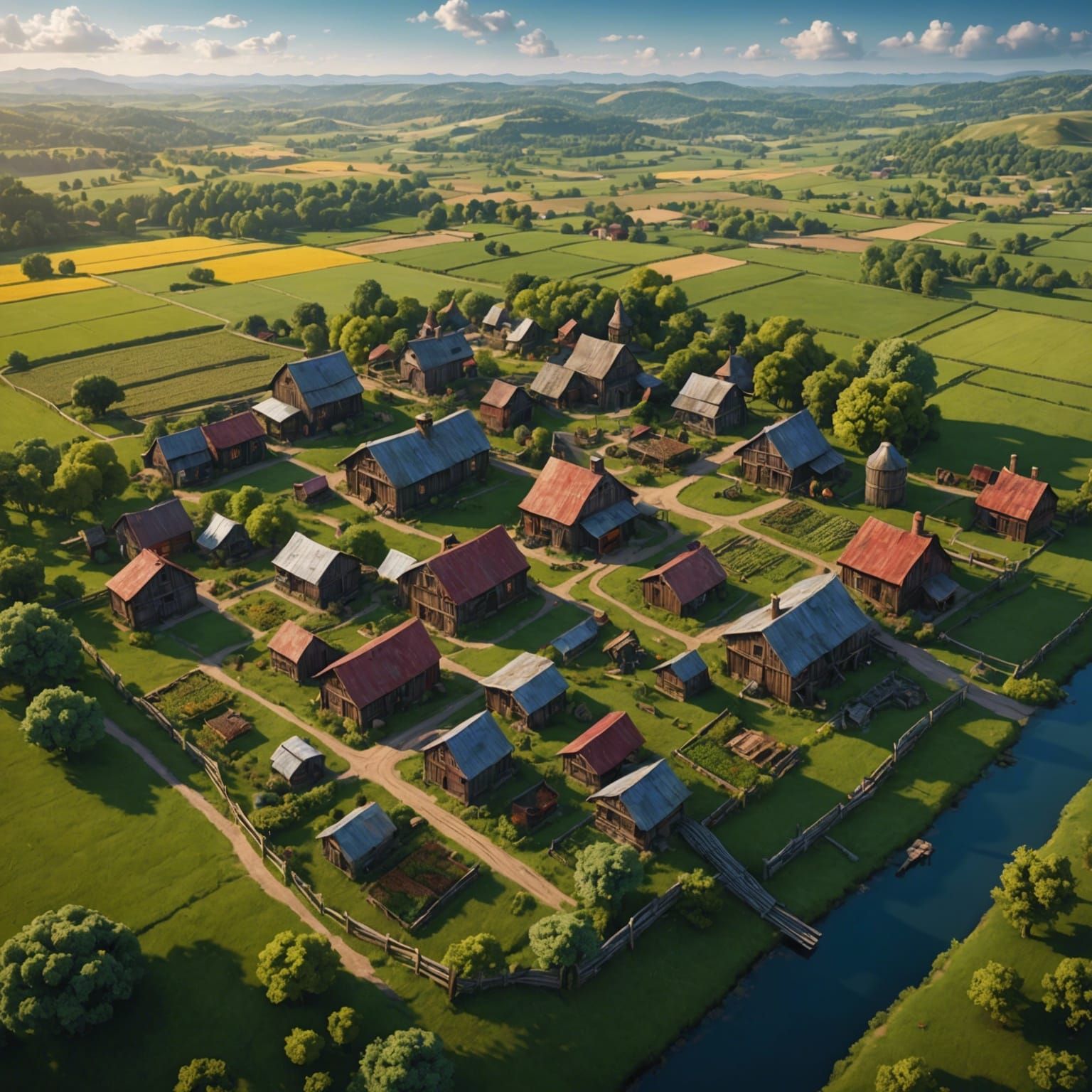 Patchwork Farmlands: Aerial Matte Painting