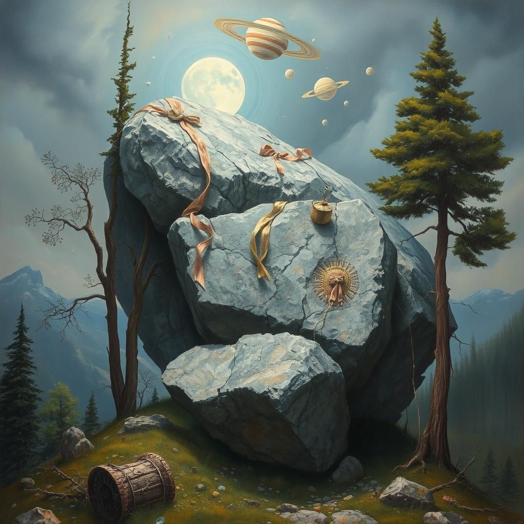 Dreamlike Stone Bearer: An Oil Painting