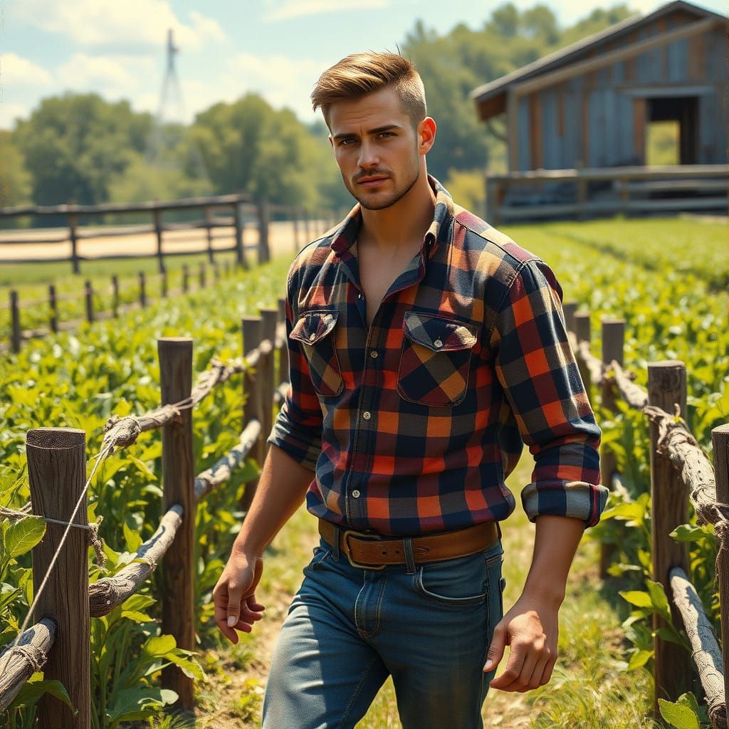 Rugged Farmer in Sun-Kissed Fields