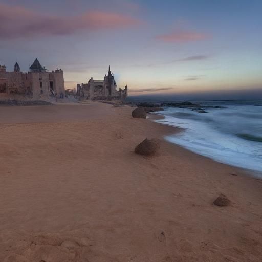 Vampires Build Sandcastle in Dreamlike Naive Art Style