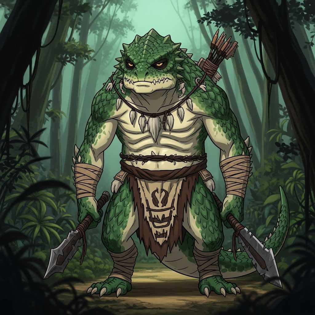 Lizardfolk Warrior with Fire Breath in Jungle