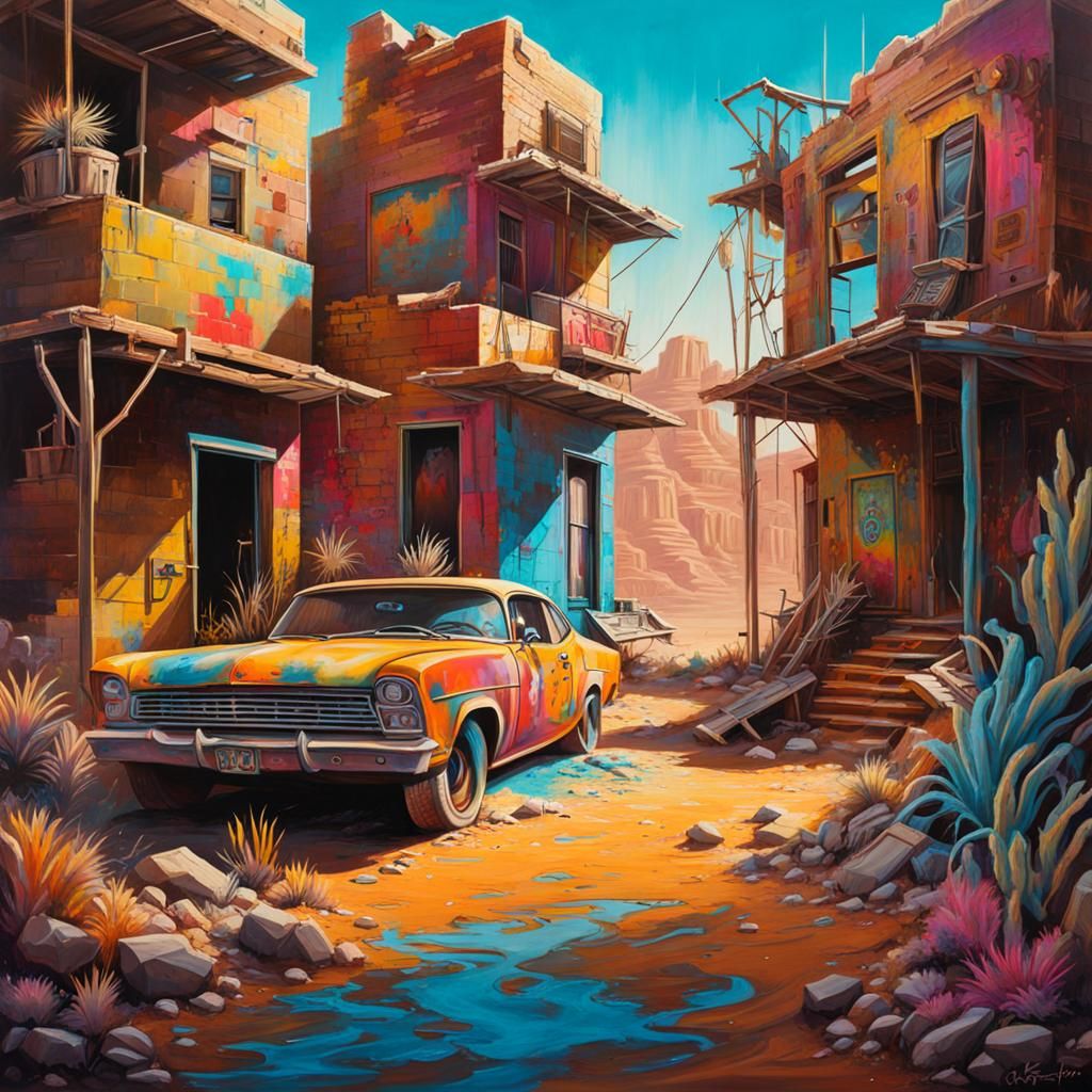 Graffiti Art Desert Ghost Town in Splash Art Style