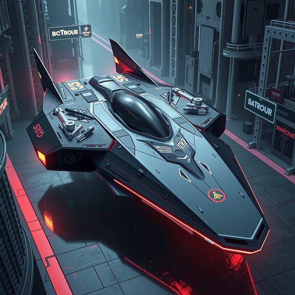 Cyberpunk Futuristic Spacecraft with Gull-Wing Doors and Ang...