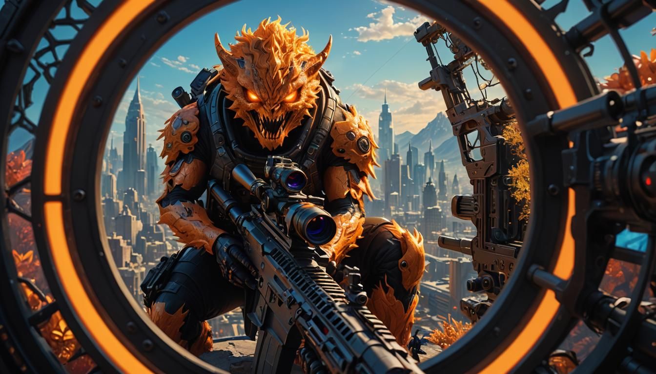 Orange and Black Monster Through Sniper Scope