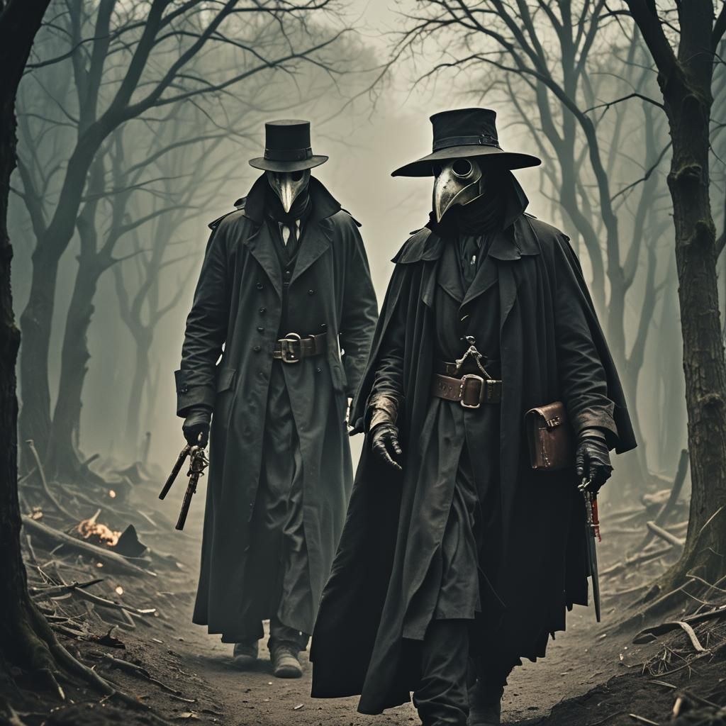Dramatic Plague Doctor in Cinematic Horror Style
