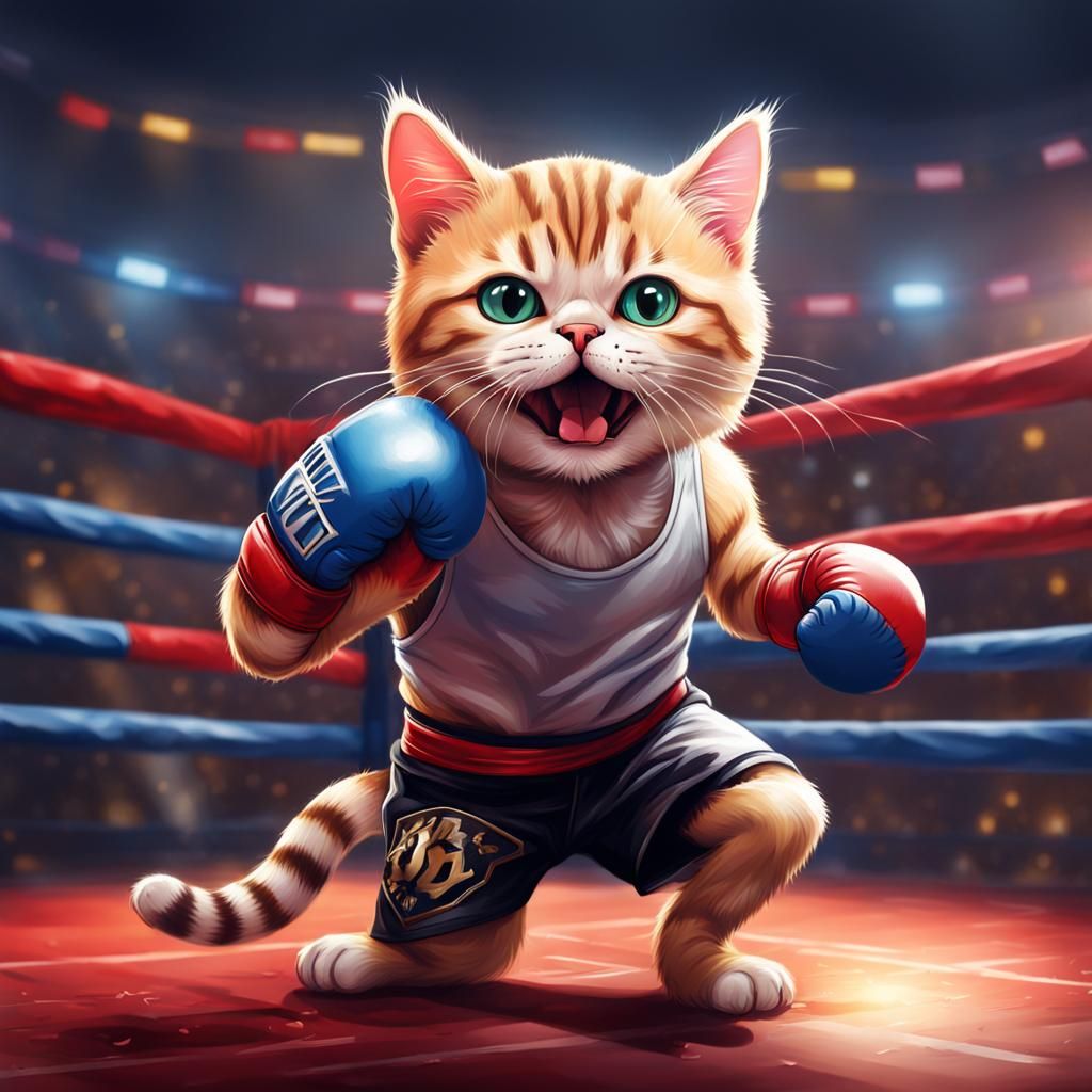 Cute Cat MMA Fighter in Splash Art Style