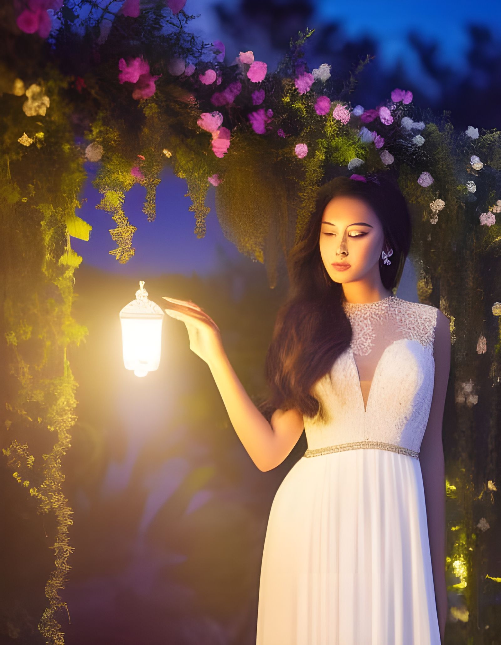 Beautiful Maiden in a Moonlit Astral Garden