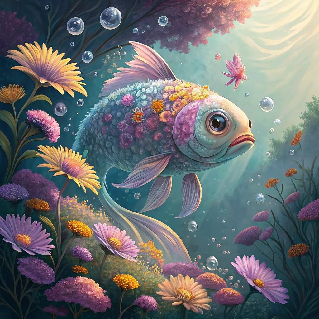 Dreamy Fish Adorned with Whimsical Flowers