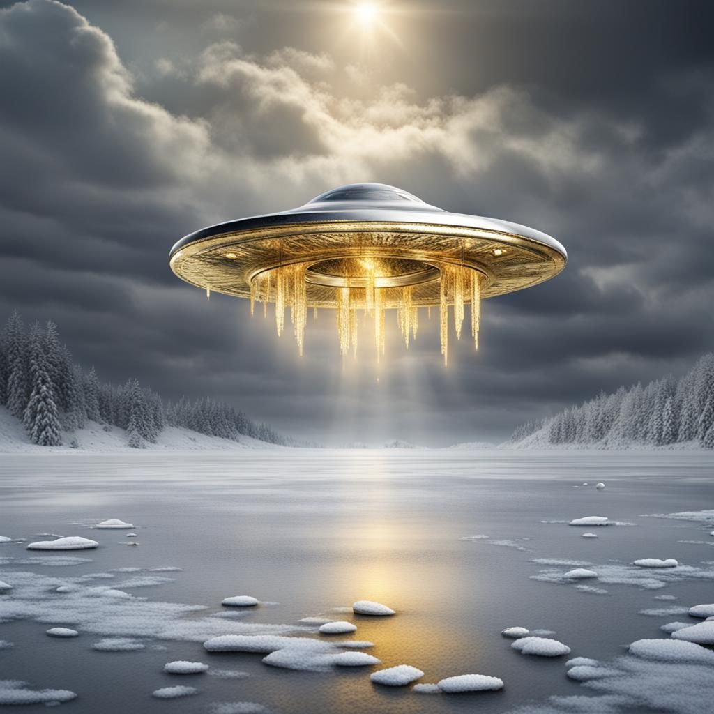 Golden UFO Over Frozen Winter Sea