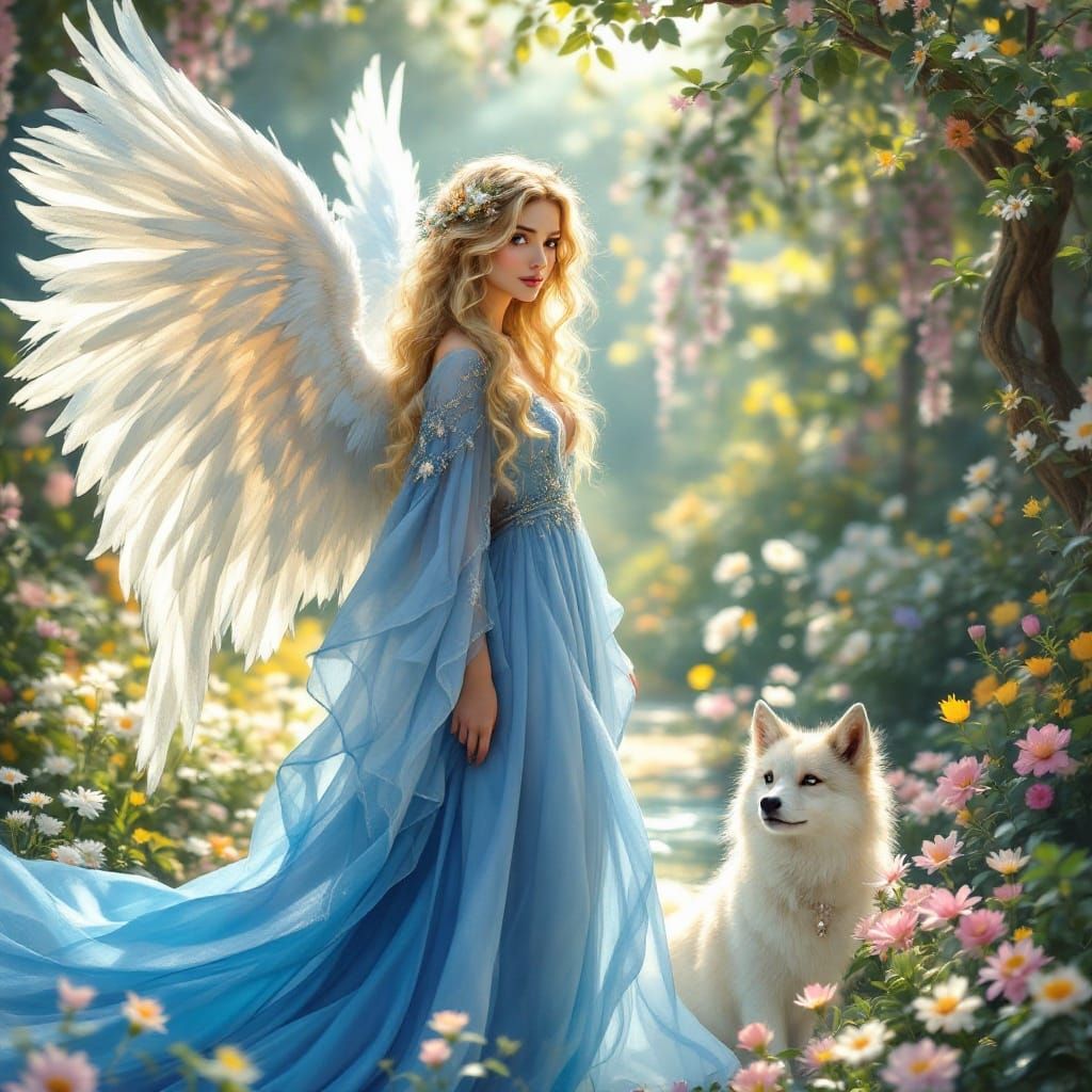 Serene Angelic Gathering in Whimsical Garden Realm