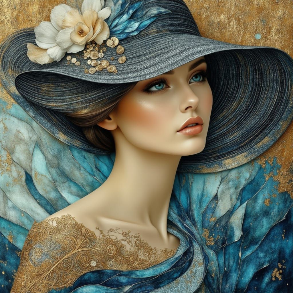 Elegant Woman in Retro Fantasy Mixed Media Style