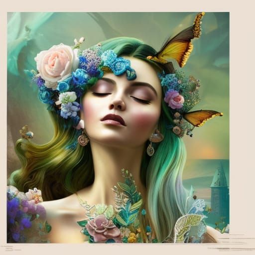 Butterfly and Beauty Collage Illustration in Mixed Media