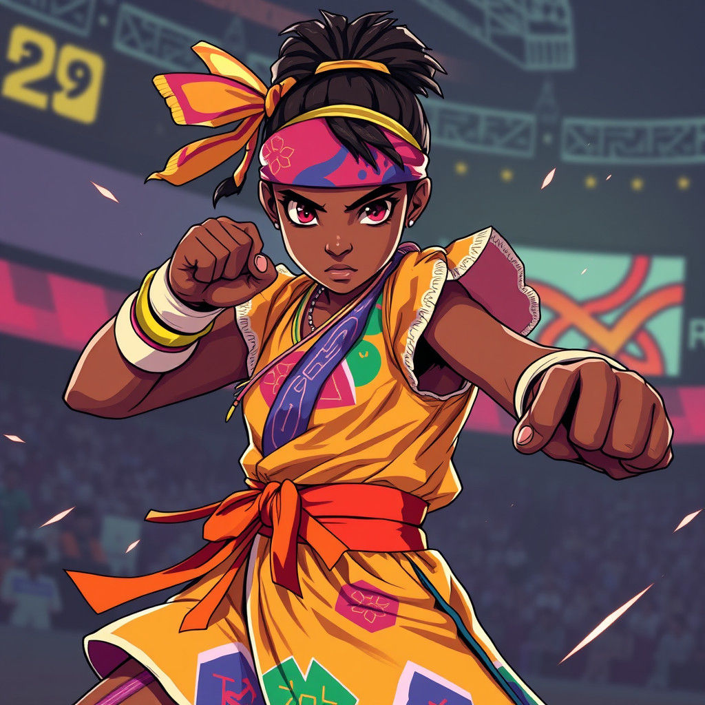 West African Girl Fighter in Manga Scan Style