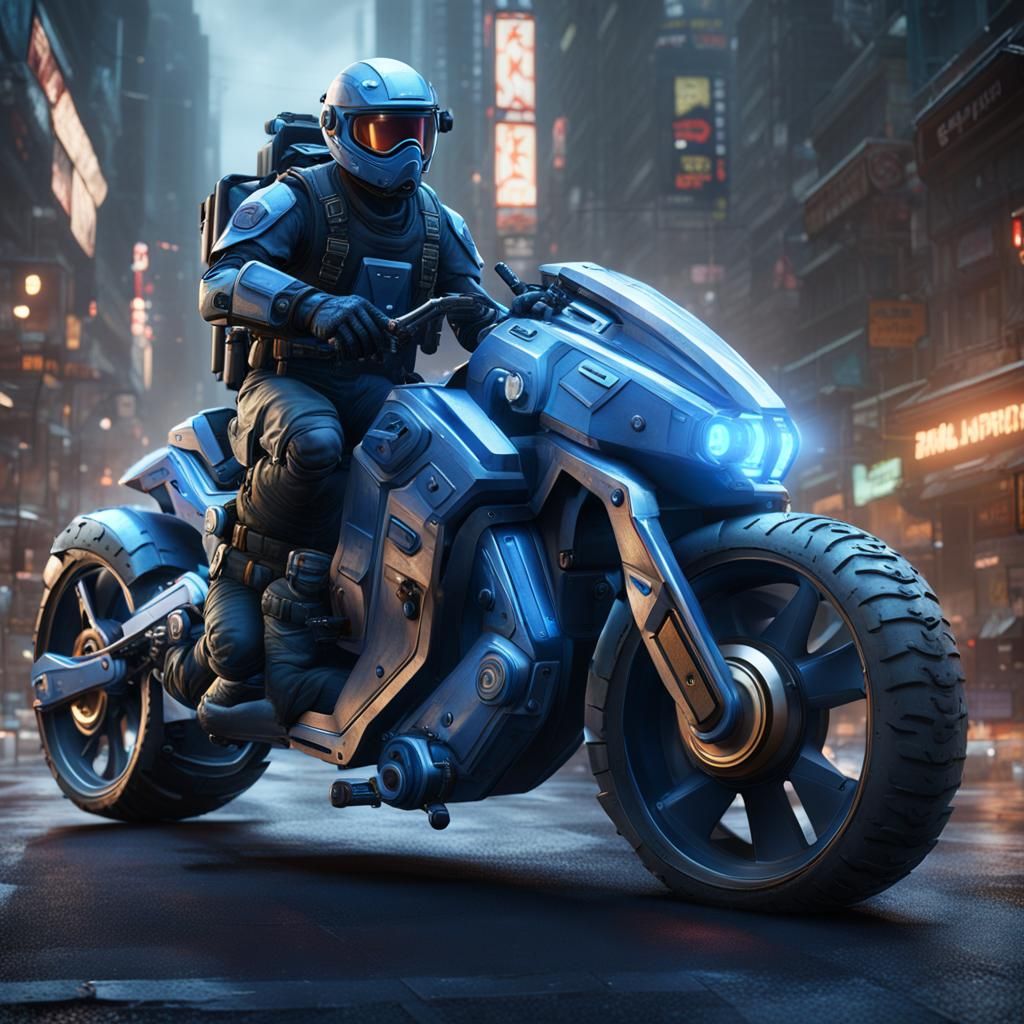 Soldier on Hoverbike in Empty City: Matte Painting