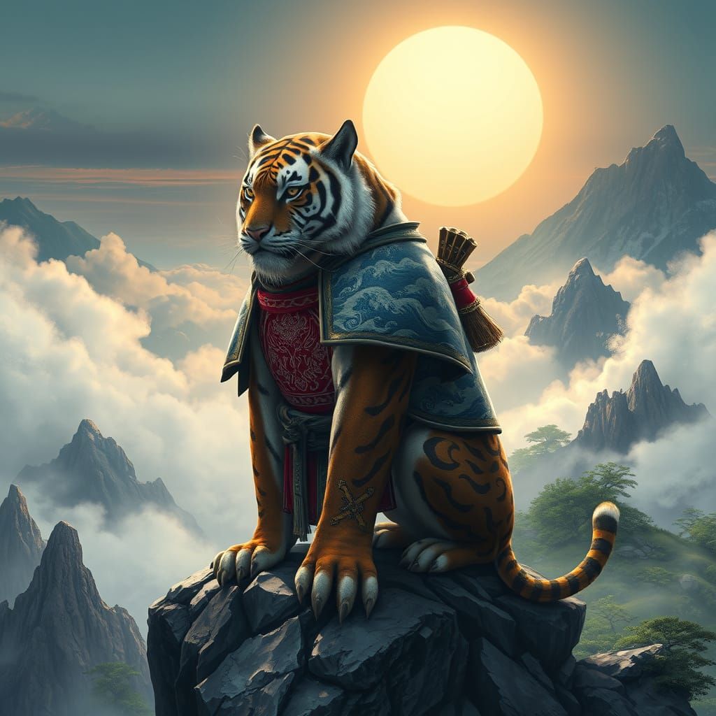 Tiger Samurai on Misty Peak: Matte Painting