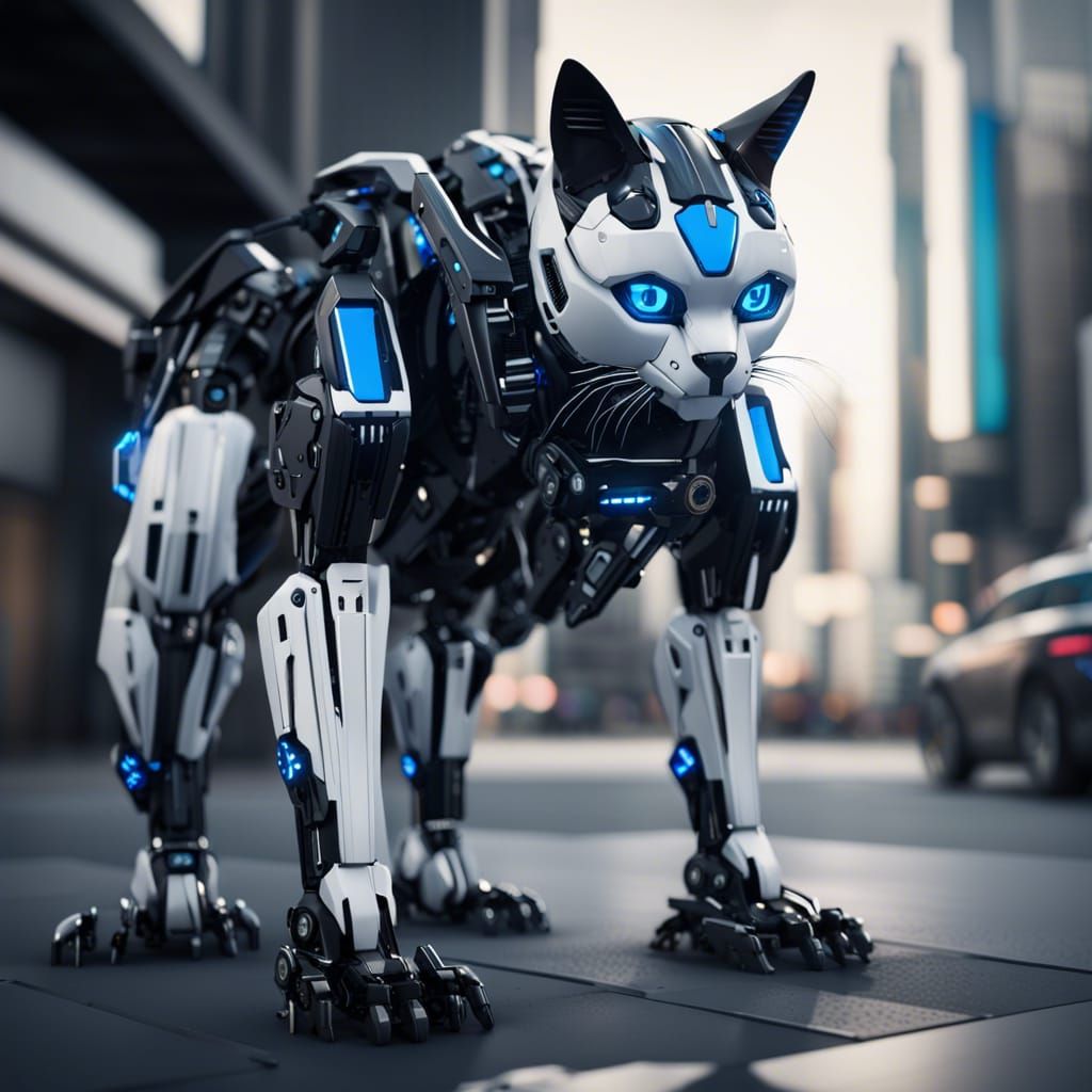 Futuristic Robotic Police Cat in Sci-Fi Style