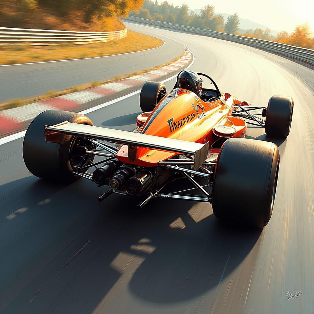 Formula 1 Car Speeding on Racetrack in Futuristic Style