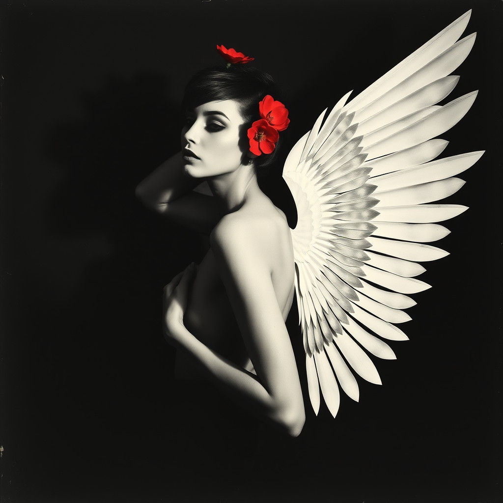 Geometric Winged Model in Dada Photogram Style