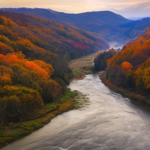Valley River in Morning Sun: Oil Painting